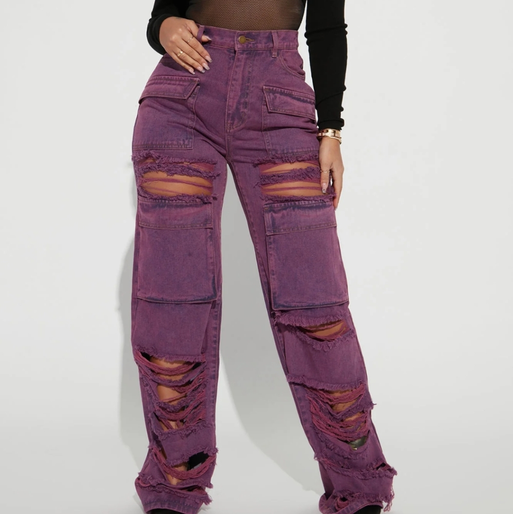 Believe me ripped high rise cargo jeans - Magenta